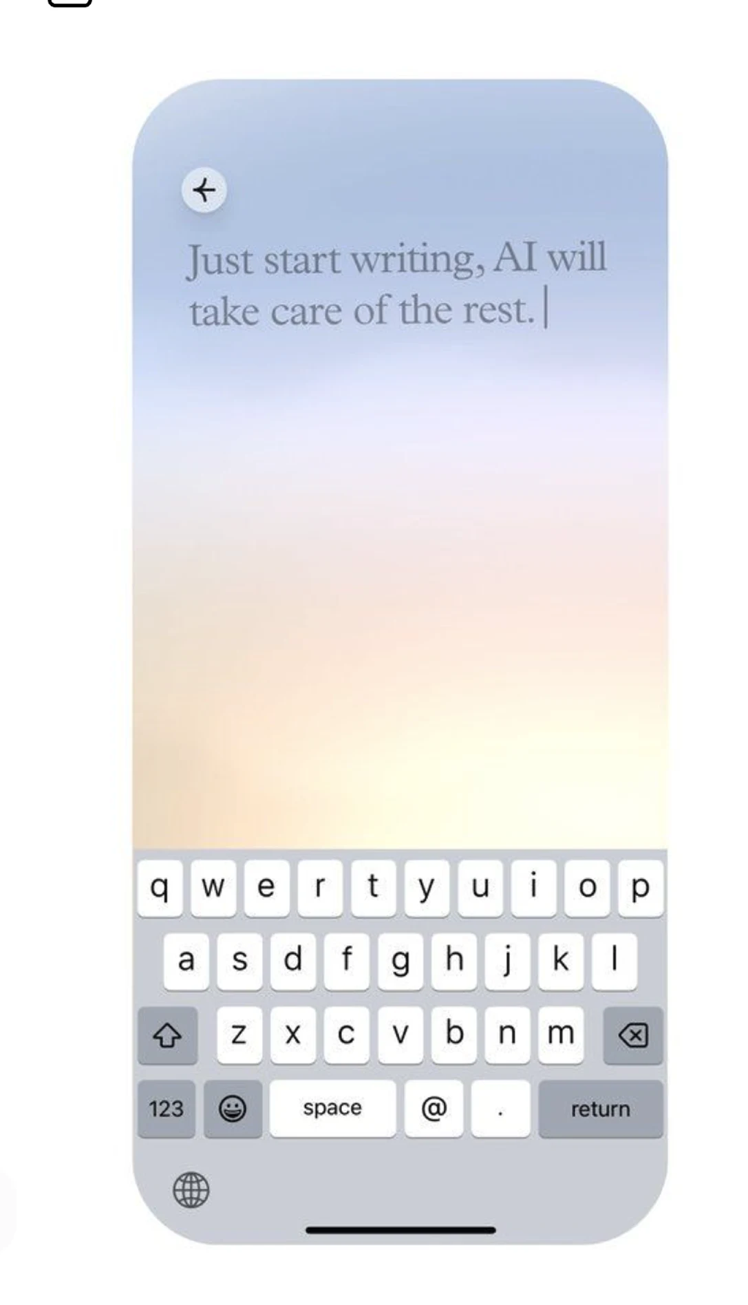 A writing app on a pastel gradient: just start writing