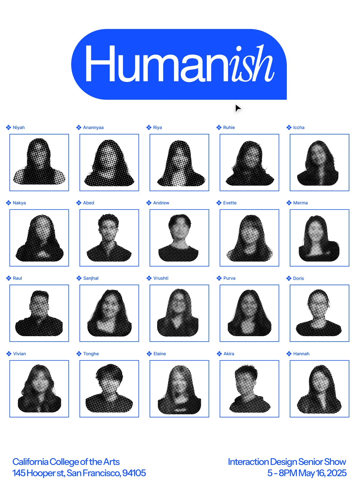 Exploration: chat bubble wordmark over a grid of portraits