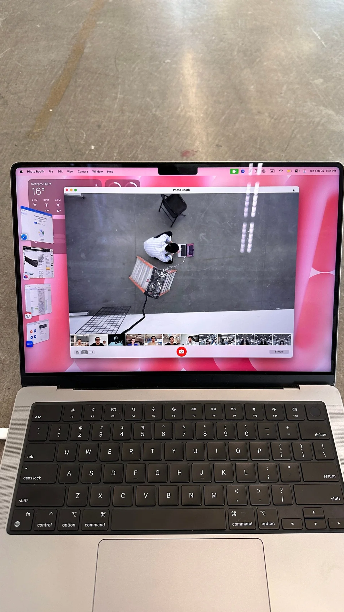 The overhead camera's view of the floor on a laptop