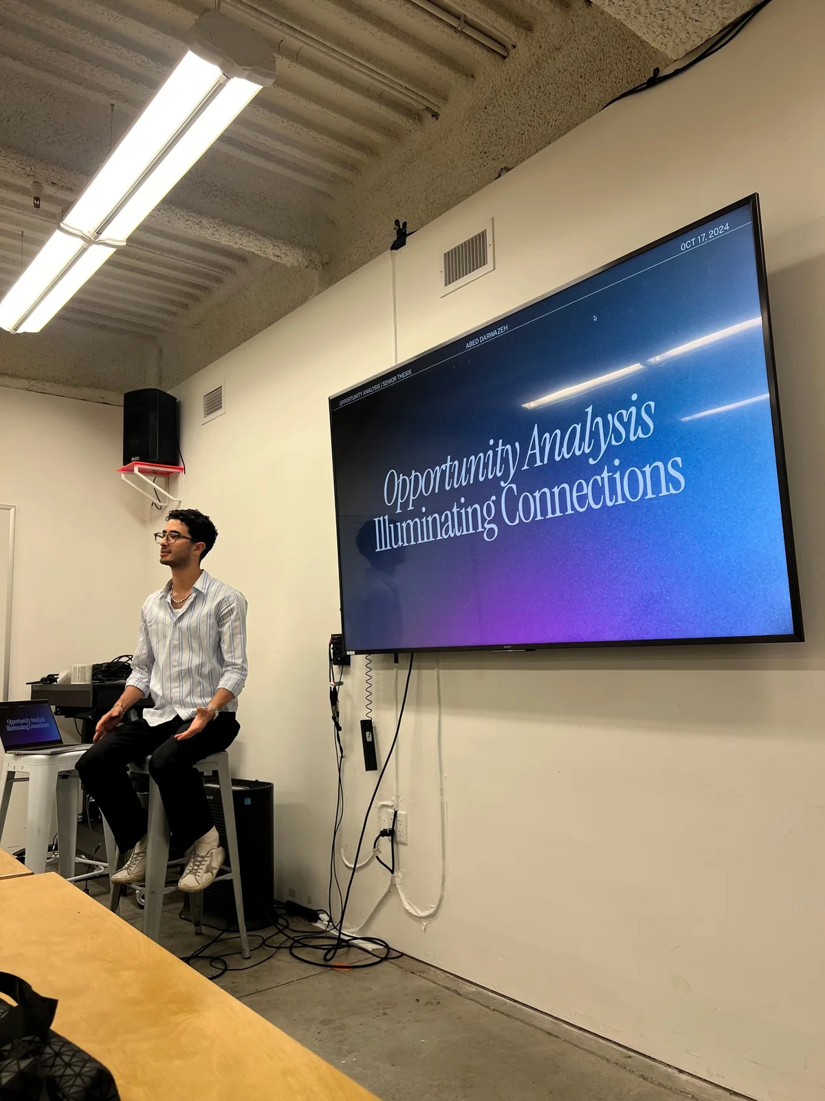 Abed presenting the Illuminating Connections opportunity analysis