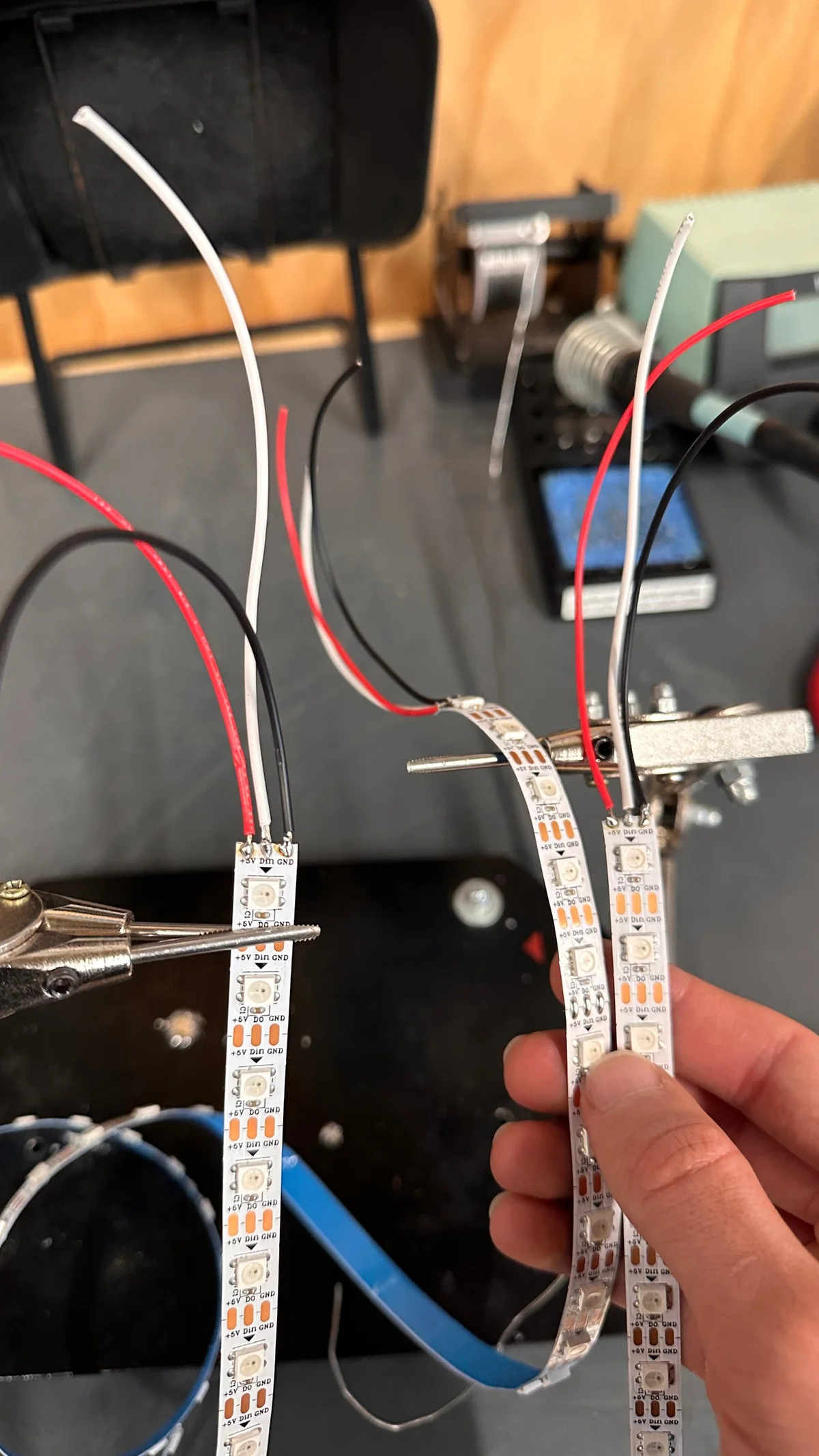 Soldering wires onto the LED strips