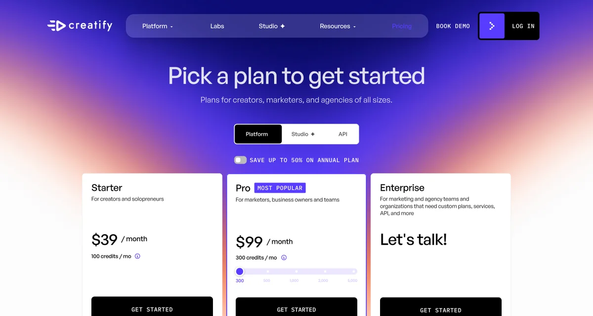 Pricing page